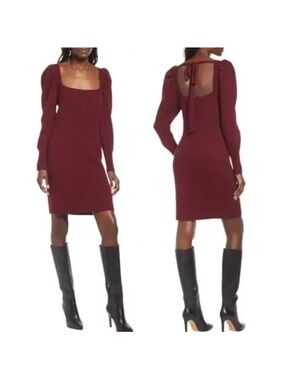 Charles Henry Burgundy Ribbed Long Puff Sleeve Sweater Dress Size M NWOT!
